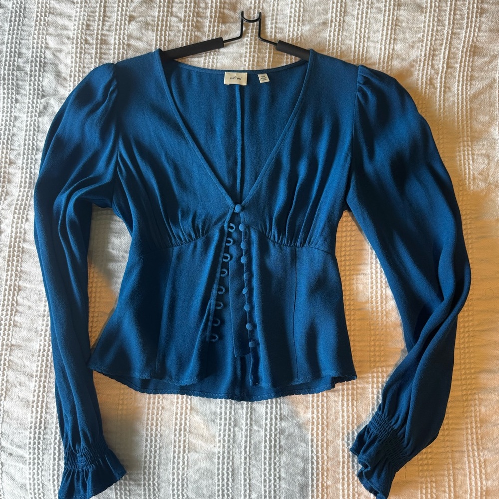 Wilfred Deep Teal V-Neck Button Front Blouse